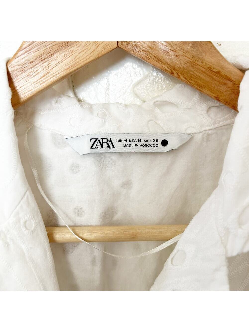 Zara White Eyelet Embroidered Midi Shirt Dress Button Front sz M - Picture 2 of 5